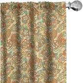 Abakuhaus Bloemen Gordijnen – 2x75x175 cm – Microfaser – Halfschaduw – Oranje-Donker Seafoam