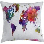 Abakuhaus – Aquarel Kussenhoes – Wereldkaart – 50x50 cm – Meerkleurig
