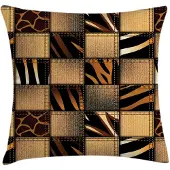 Abakuhaus Safari-kussenhoes – jeans-denim patchwork – 45x45 cm – bruin/zwart, ritssluiting