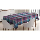 Abakuhaus – Tafelkleed – Geruit 140 x 170 cm – Satijnmengsel – Lichtblauw/violet/zalm