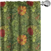 Abakuhaus Bloemen-gordijnen – 2x75x175 cm – microvezel, halfverduisterend – olijfgroen vermiljoen
