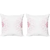 Abakuhaus Dahlia-bloem kussenhoesenset – 2x50x50 cm – dubbelzijdige druk – wit/roze
