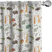 Abakuhaus Cartoon-Dier Voorhangset – 2x75x225 cm – Meerkleurige microvezel