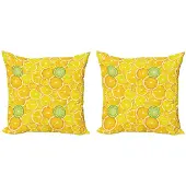 Abakuhaus kussenhoes-set – 2x40x40 cm – geel/wit/groen – dubbelzijdig