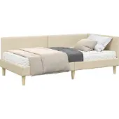 vidaXL Hoekbedframe met Matras Anders met hoofdeinde 2 st Crème Stof
