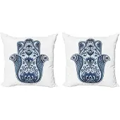 Abakuhaus Hamsa Kussenhoes Set – 2x50x50 cm – Mystiek, Digitaaldruk, Babyblauw