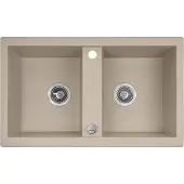 Laveo BADLAND Spoelbak, granieten spoelbak, dubbele spoelbak, BARBADOS, 48x78, beige | Inclusief sifon!
