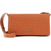 Coccinelle Leren Schoudertas Josephine Croco Shoulder Bag Chestnut Bruine