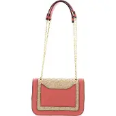 Coccinelle Schoudertas Avondtas Marvin Twist Rafia Handbag Natural / Geranium Beige Koraalrood