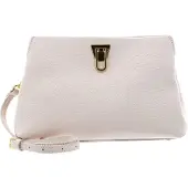 Coccinelle Leren Koppeling Schoudertas Beat Clutch Handbag Grained Leather Creamy Pink Roze