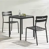 Oviala - Vierkante terrastafel (70 x 70 cm) en 2 zwarte stoelen - Almada