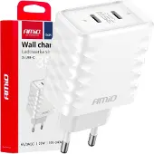 Amio Netoplader 35W met 2x USB-C poorten, snellaadtechnologie, universeel, 100-240V adapter