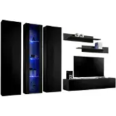 Meublorama Wandcompositie FLY C4 zwevend TV-meubel in hoogglans zwart met LED-design