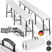 Casaria Bierbank, set van 2, inklapbaar, 180 cm, kunststof, geschikt voor 8 personen, wit