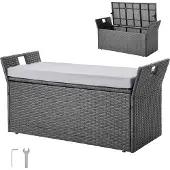 Vevor Tuinbank met opbergruimte, 180 kg draagvermogen, PE-rotan zitbank, opbergkist met kussen en zijhandgreep, opbergbank, zitplaats en decoratie voor terras, tuin en balkon, 104x45x52 cm