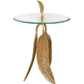 Invicta Extravagante bijzettafel FEATHER 65cm goud glazen blad handgemaakt rond - 42720