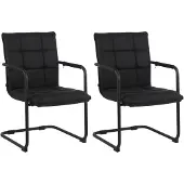 CLP Set van 2 stoelen Gandia, met armleuningen, bekleed met echt leer, zwart frame, zwarte kleur