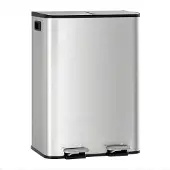 Happiq Dubbele Prullenbak 2x40L - RVS Pedaalemmer - Zilver