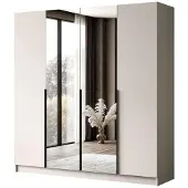 Lookway Kledingkast met spiegel, model AUREL 4D KASHMIR, met zwarte handgrepen