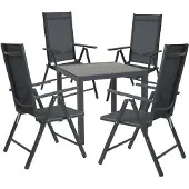 SVITA Tuinset met 4 stoele - hoge rugleuning, opklapbare campingstoel, metaal, antraciet