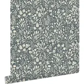 ESTAhome behang bloemetjes blauwgroen - 50 x 900 cm - 131249