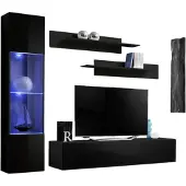 Meublorama Wandcompositie FLY G3 zwevend TV-meubel in glanzend zwart met LED-design