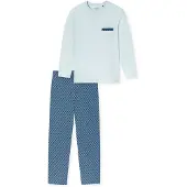 Schiesser Pyjama lang 'Comfort Nightwear' navy / lichtblauw / wolwit