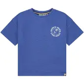 Stains & Stories T-shirt met backprint met textuur marineblauw Jongens Katoen Ronde hals - maat 98
