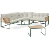 Casa.pro Loungeset 'Karg', inclusief sofa, salontafel en kussens, met een rattanlook, in de kleuren groen/beige