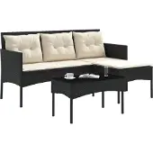vidaXL Tuinbank Set 2 st Zwart en Crème poly rattan