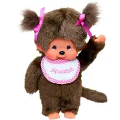 Monchhichi Meisje met slab roze (20cm)