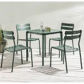 Oviala - Vierkante terrastafel (70 x 70cm) en 4 donkergroene stoelen - Almada
