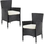Casaria Polyrotan Tuinstoelen 2 Stuks Zwart/Crème stapelbaar