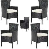 Casaria Polyrotan Tuinstoelen 4 Stuks Zwart/Crème stapelbaar