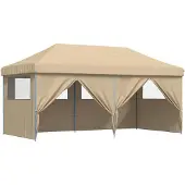 vidaXL Partytent inklapbaar pop-up met 4 zijwanden beige