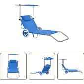 The Living Store Lounge Stoel - Ligbed - Ligbed met luifel en wieltjes inklapbaar staal blauw - Buitendrank - Tuinset - Balkonmeubilair
