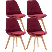 CLP Stoelen Linares (set van 4) - fluweel, natuurlijke houten poten - Bordeaux