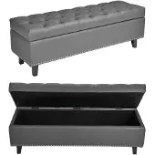 Vevor Ottoman Bank (415 x 1305 x 440 mm) van PU-leer met houten poten &amp; opbergruimte &amp; knoopsluiting