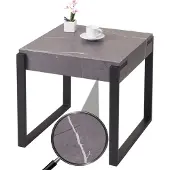 MCW Bijzettafel -L53, salontafel nachtkastje salontafel, metaal 51x50x54cm ~ marmer look grijs