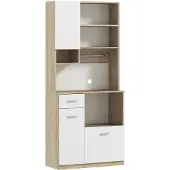 HOMCOM -Keukenkast-80x35x180cm-Spaanplaat-Wit en Houtlook