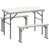 Outsunny Draagbare Picknicktafelset - Metaal - 113x60x74cm - Wit
