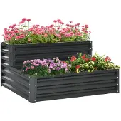Outsunny Tuinbed Staal 120x101x58cm Donkergrijs