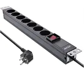 InLine 19" contactdoos, 7-voudig aardingscontact, met schakelaar, 2m, zwart