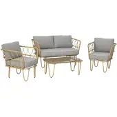 Outsunny Rattan Bankstel - Geweven PE-hars - 129x71,5x69cm - Geel