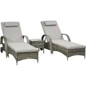 Outsunny -Rotan ligstoelset-Gevlochten hars-200x73x103cm-Grijs