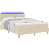 vidaXL LED Box Spring Bed met hoofdeinde Crème 140 x 200 cm Stof