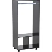 HOMCOM - Kledingrek op wielen - Hout - 80x40x128cm - Natuurlijk hout