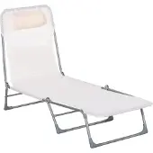 Outsunny Ligstoel - Stof - 182x56x24,5cm - Crème