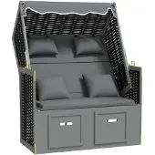 vidaXL Strandstoel met kussen poly rattan en hout antraciet en zwart