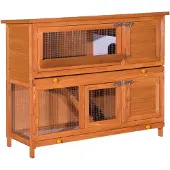 PawHut Konijnenhok - Hout - 120x48x100cm - Bruin
